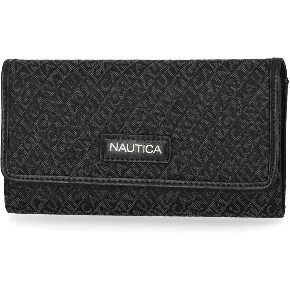 women's Black Jacquard Carry All Money Manager Wallet Organizer with RFID